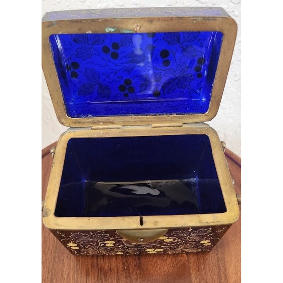 Antique 19th c. Moser  Blue Cobalt Glass Casket T… - image 7