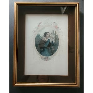 Antique Gold Wood Shadow Box Frame Velvet Mat  Lithograph J Wright W H Egleton