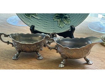 Vintage Ornate Embossed, Silver-Plated Footed Cream And Sugar