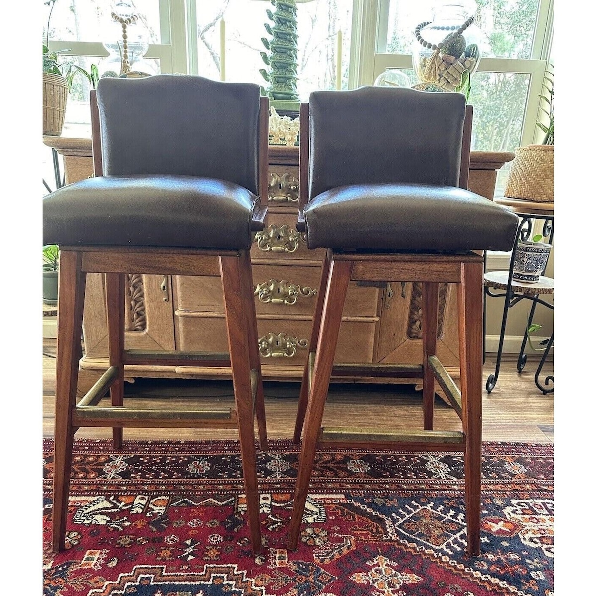 Pair Vintage Mid Century Modern Swivel Stools Brown Walnut - Etsy