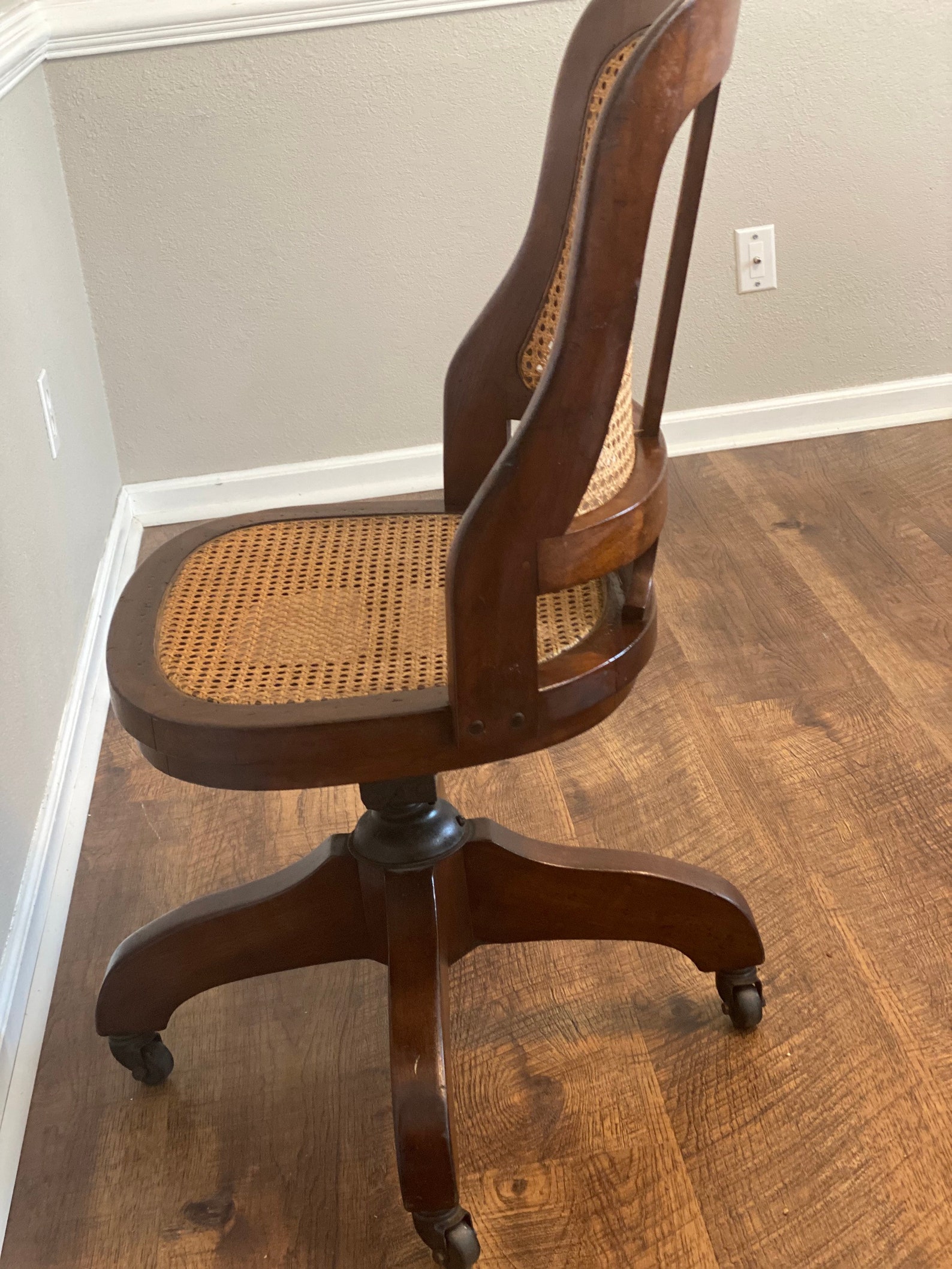 Antique chair cane wood banker lawyer desk office rolling Etsy