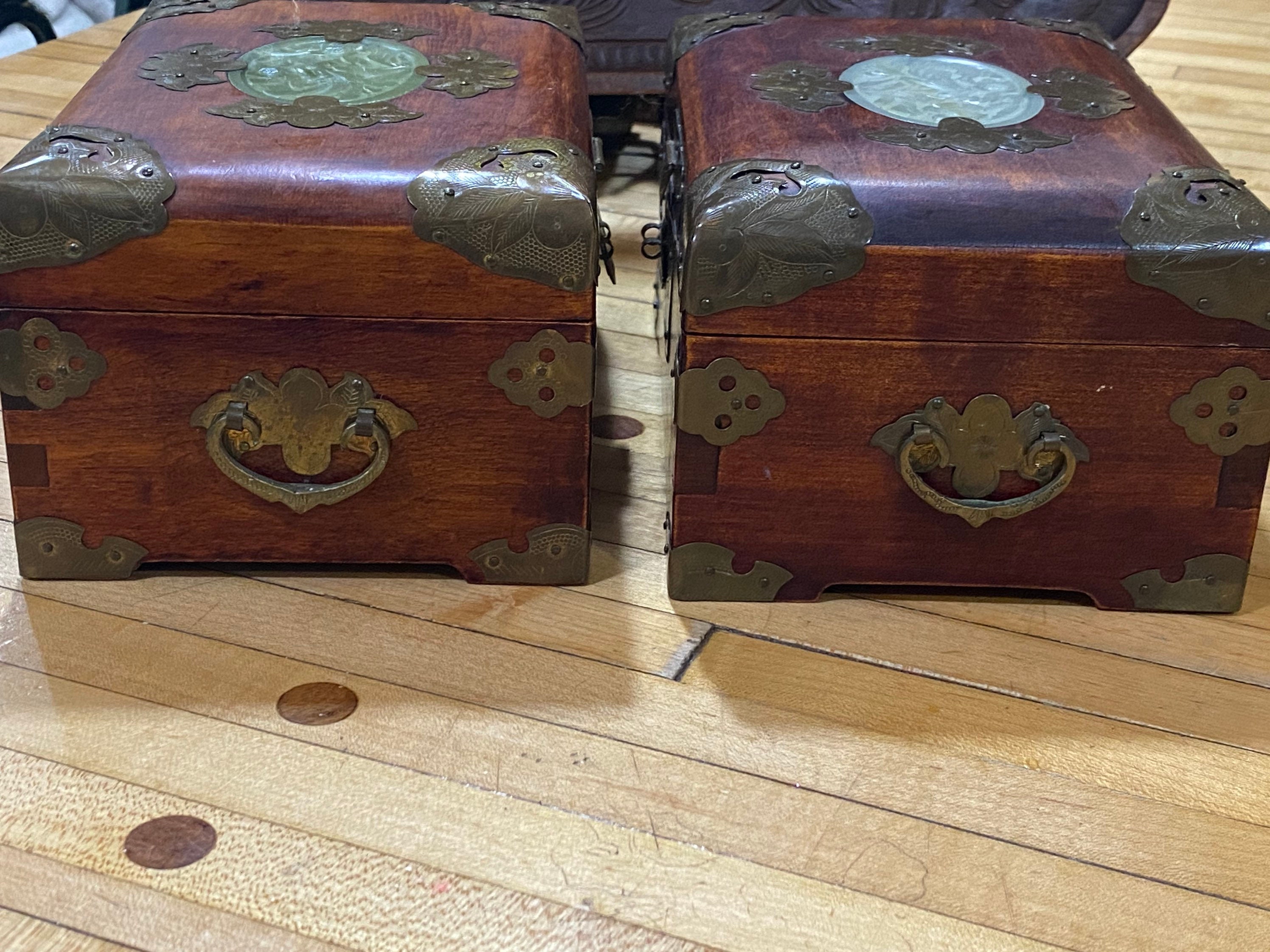 Lovely Vintage CHINESE Wooden Jewelry Boxes Top Jade Piece Etsy