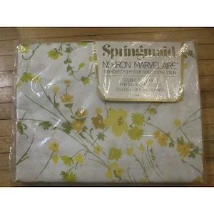 Vintage Springmaid Windrift Full/double Flat Sheet NOS Floral Yellow Green