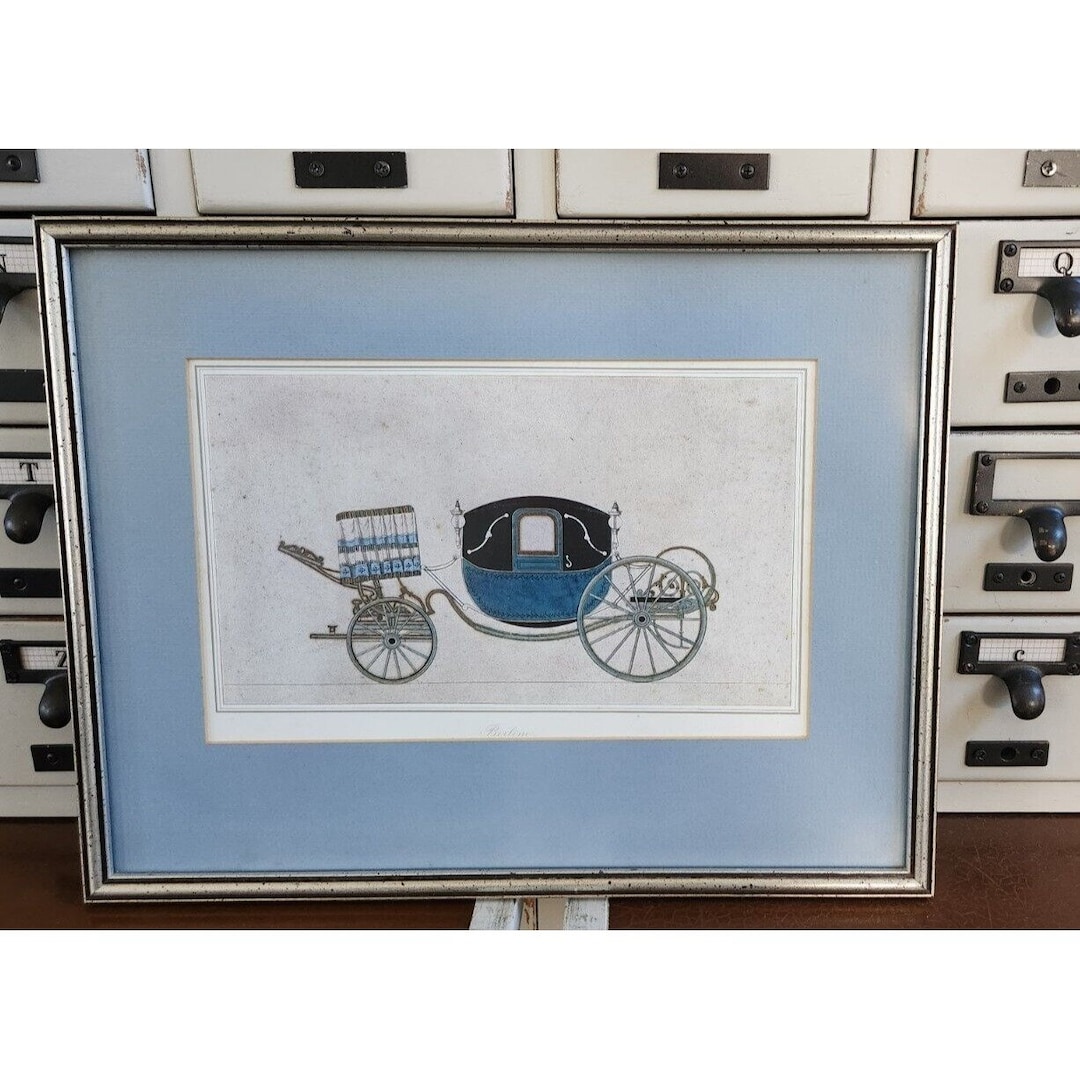 Vintage French Carriage Buggy Sedan Print Framed Matted Berline Blue - Etsy