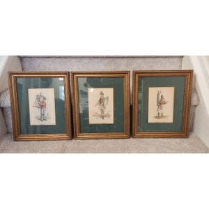 3 Carle Vernet French Lithograph Prints Marchande Vintage Framed Wall Grouping