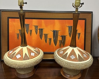 Large PAIR Vintage Atomic MCM Mid Century Harlequin Lamps Bertolozzi