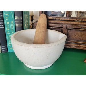 Antique Vintage Apothecary Mortar & Pestle Granite Stoneware Farmhouse Decor