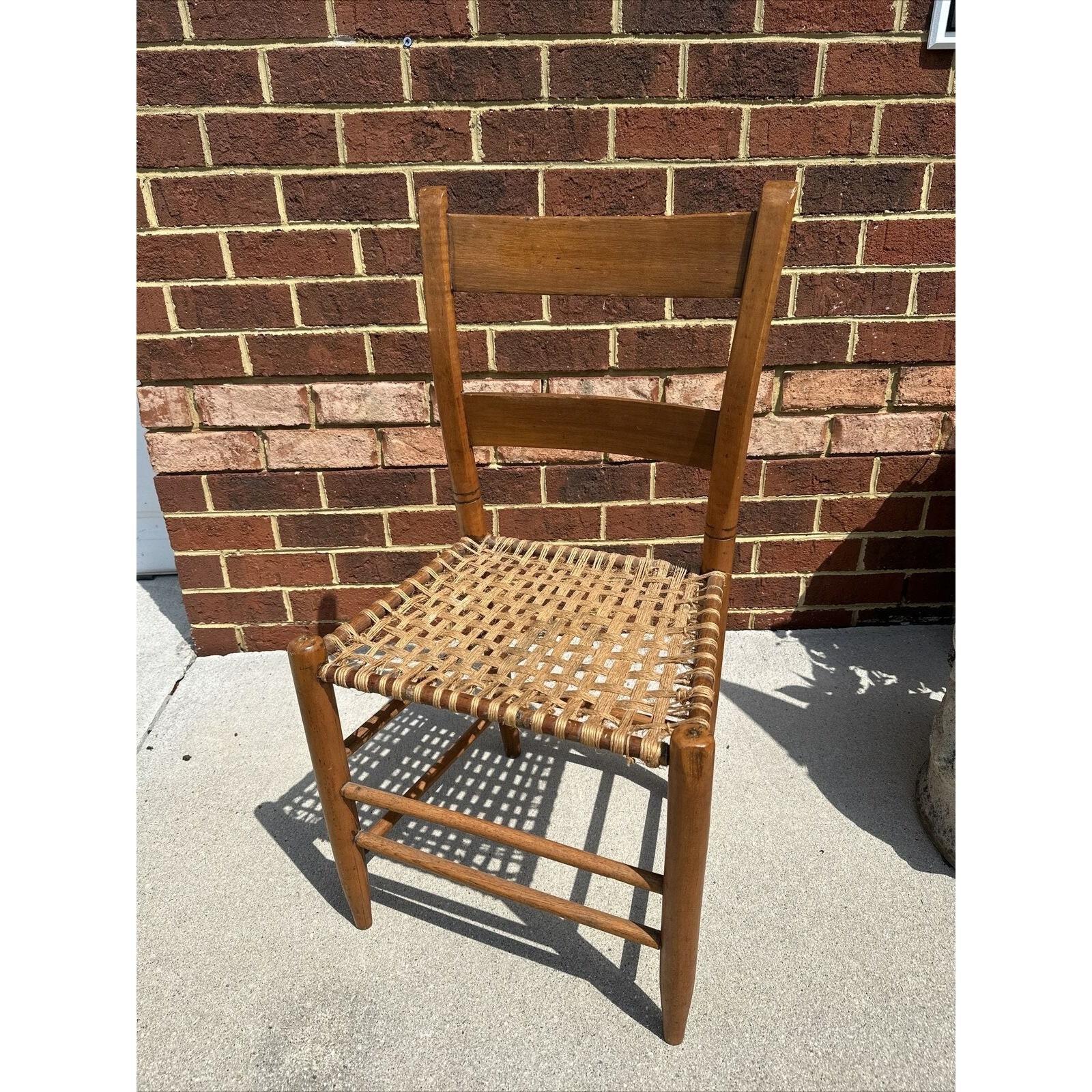 Antique Vintage Wood Accent Chair Woven Rope Primitive Farmhouse