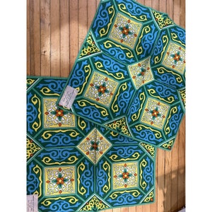 Pair Vintage Linen Cotton Napkins  Czechoslovakia Green, Yellow Blue Orange 17&quot;