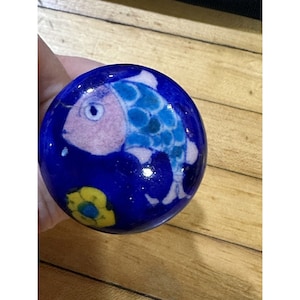 Ceramic Drawer Knob Pull Hand Painted Fish Flower Design Drawer