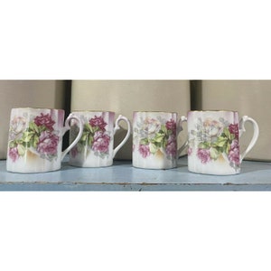 Vintage Nippon Set Of 4 Hand Painted Roses Chocolate Pot Cups Only - Japan