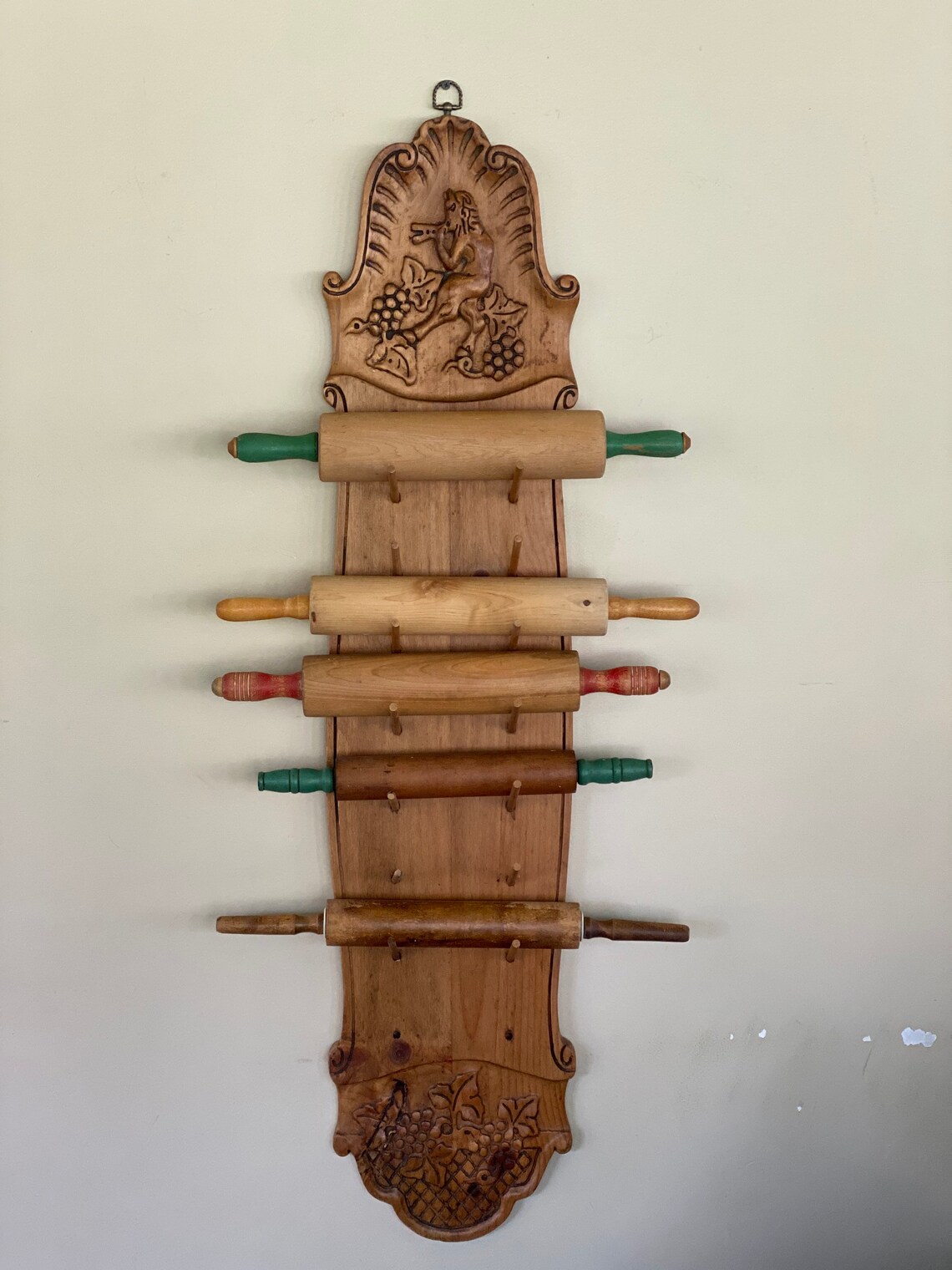 ANTIQUE french kitchen wall hanging rolling pin holder display Etsy