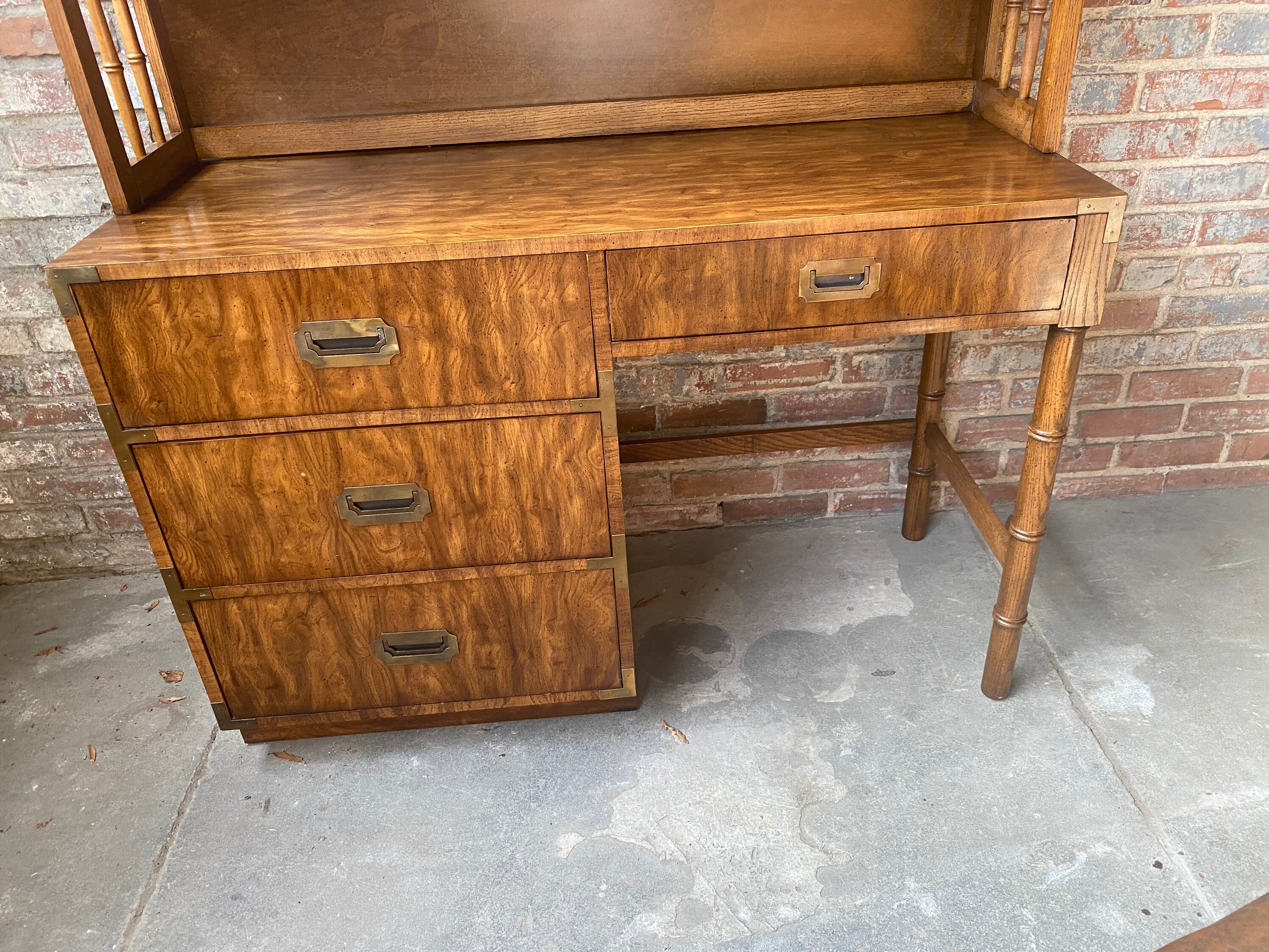 Vintage Dixie Furniture MCM Campaign Desk Hutch Chair Faux Etsy