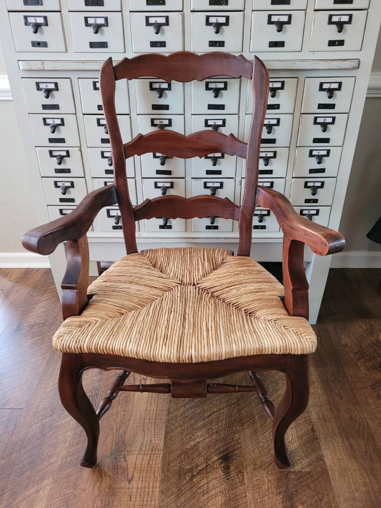 French Country arm chairs rush seats ladder back Free Etsy