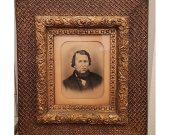 Antique Mid 1800 Ornate Detail Gold Picture Wood Gesso Frame Gentleman Portrait