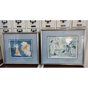 2 Vintage Amram Ebgi Lithograph Art Prints Etchings ? Signed Framed