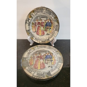 4 Antique Royal Doulton &quot;Queen Elizabeth at Old Moreton 1589&quot; Plate Plates 7.5&quot;
