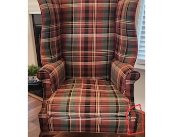 Red tartan wingback chair discount