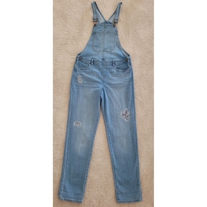 Girl’s Oshkosh Patchwork Teen Youth Large 14 Blue Denim Overalls Jeans EUC