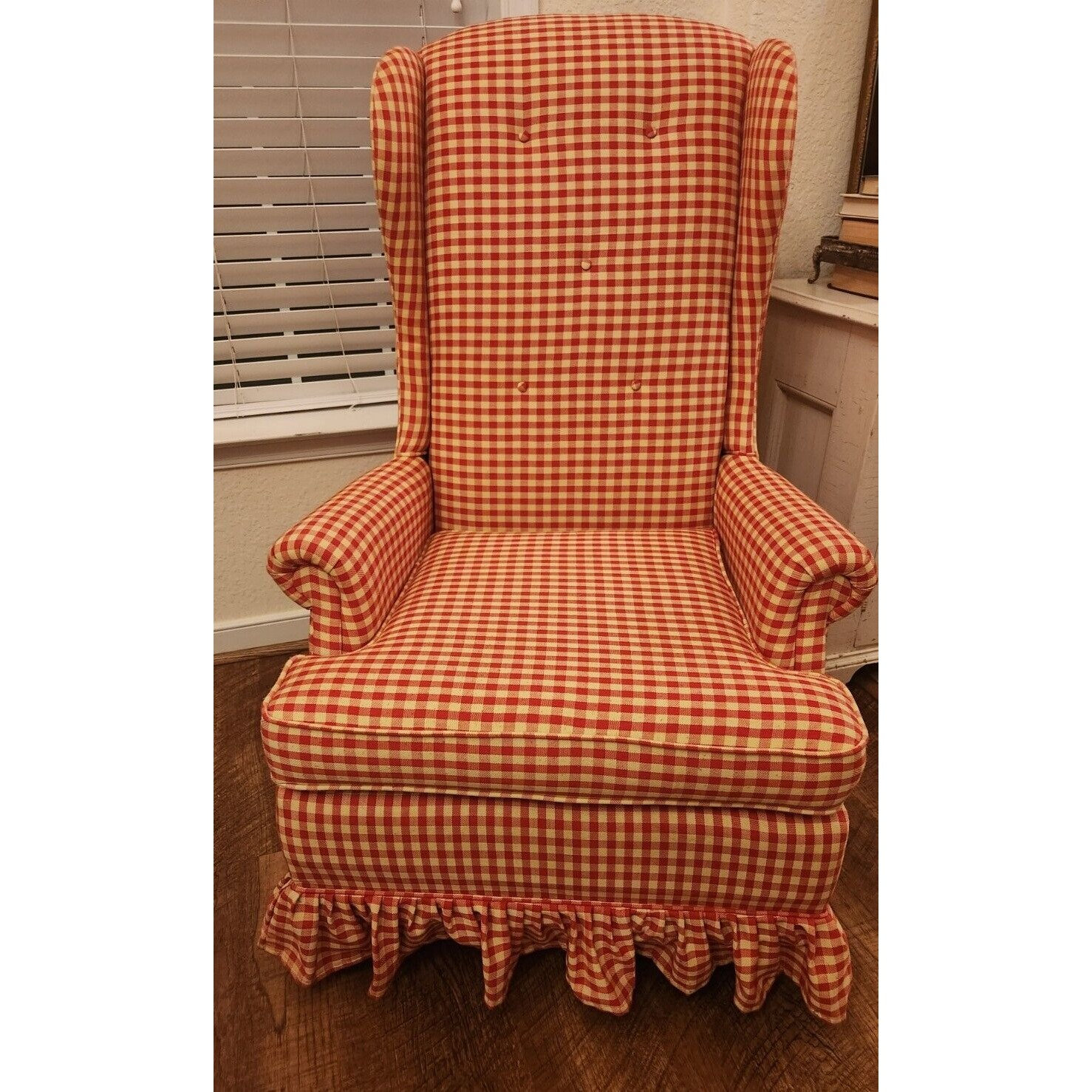 Chair Covers Red Check Wingback Chair Vtg Plaid Checkered Wingback