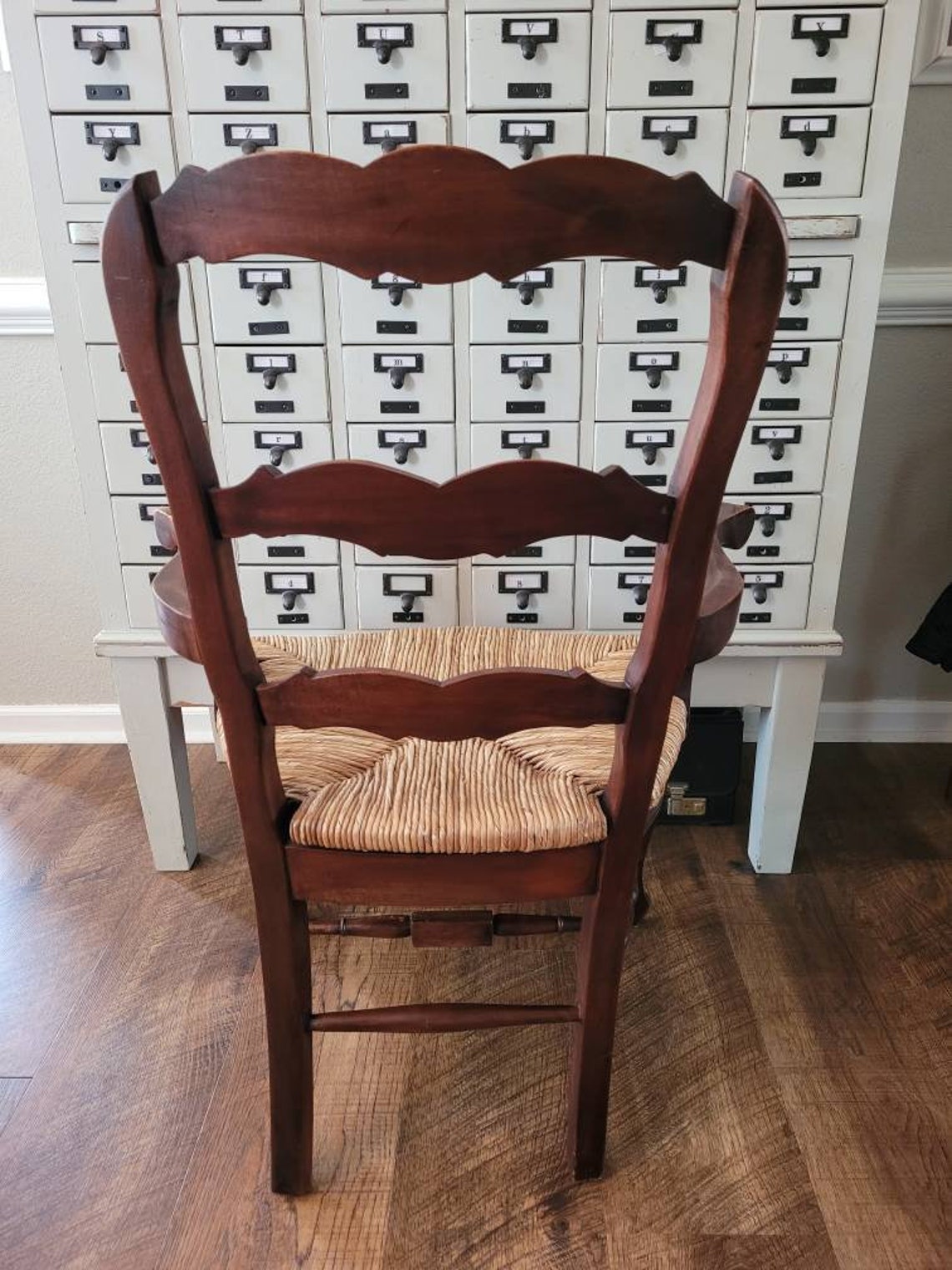 French Country arm chairs rush seats ladder back Free Etsy