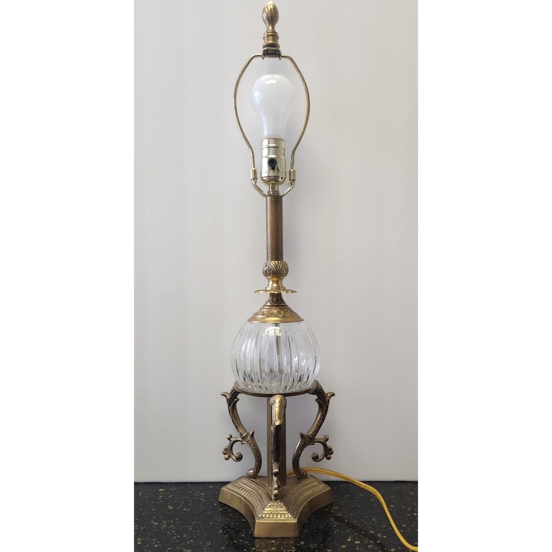 Vintage Crystal Brass Table Lamp Free Shipping - Etsy