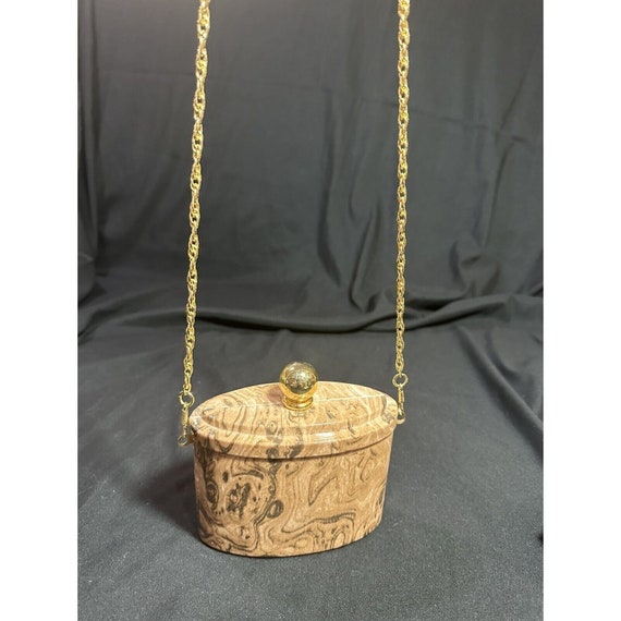 Y & S Original Box Purse Brown Marbled Gold Chain… - image 2