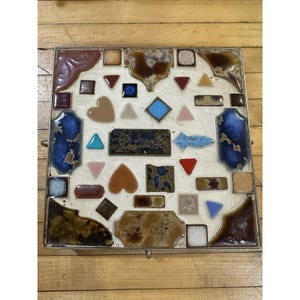 Vintage Mid Century Retro Ceramic Tile Mosaic Art Trivet Hot Plate Cooling Rack Retro