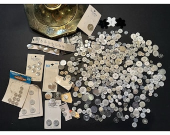 Lot of Vintage Buttons Pearl Like, Clear, Fabric And Other