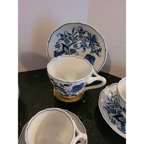 17 Pcs Vintage Blue Danube Onion Coffee shops Pot Cups Demitasse Saucers Banner Mark