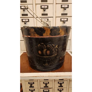 Early Primitive Wood Sap Bucket Painted Folk Art Antique