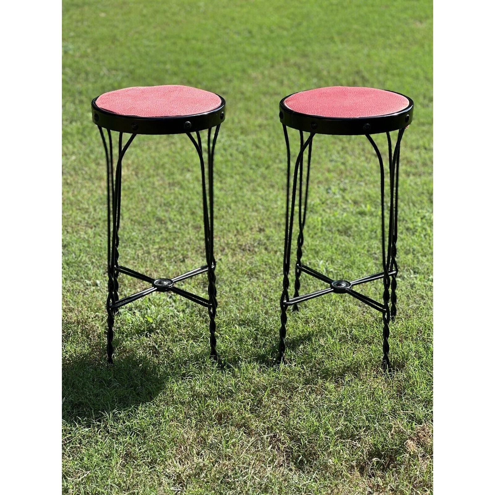 Twisted Rod Iron Stools Pair Vintage Twisted Leg Ice Cream DINER