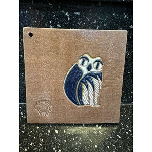 Vintage Mexico Tonala Pottery Wall Plaque Art Tile Folk Art  6.5” 3D Painted Owl