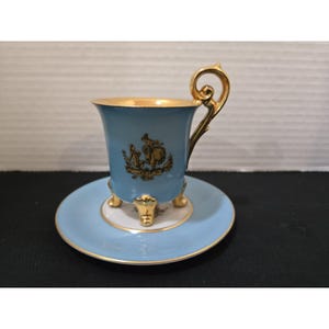Vintage Dee Meissen Demitasse Cup & Saucer Blue Gold Germany P.M.B