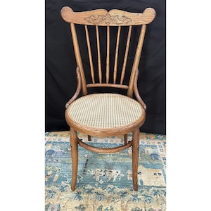 Antique Vintage Wood Wooden Side Dining Desk Chair Caned Seat Farmhouse