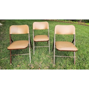 3 Vintage Mid-Century MCM Mecoline Vinyl Padded Folding Chairs Free Shipping