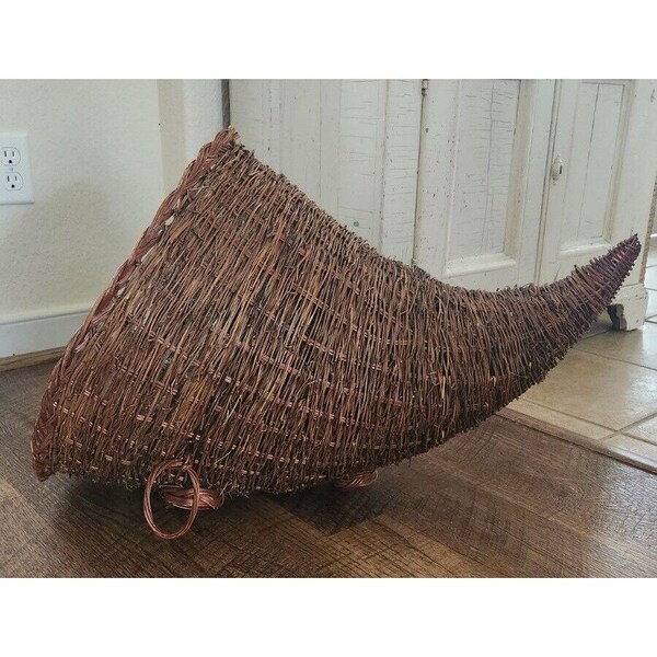 Large Vintage Wicker Cornucopia Brown Centerpiece HUGE 29" Free Shipping