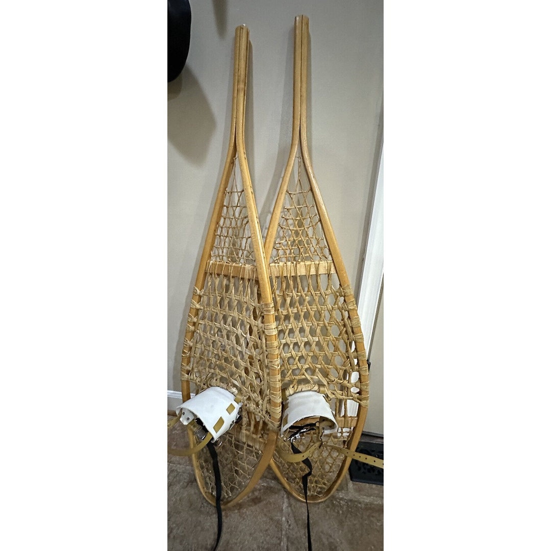 Vintage Cabela's Wooden SNOWSHOES Rawhide W/bindings Canada Made 48x14