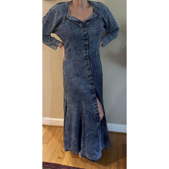 Exile Women Dress Size 10 Denim Button Down Collared Neck Acid Wash Belted Flare