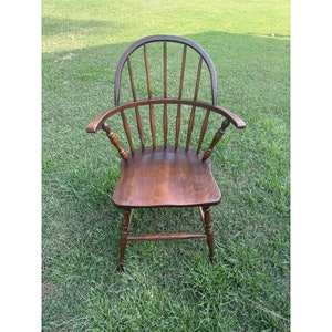 Vintage Antique High Back Windsor Arm Chair Solid Wooden