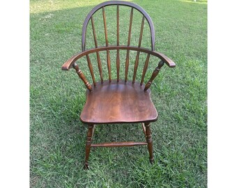 Vintage Antique High Back Windsor Arm Chair Solid Wooden