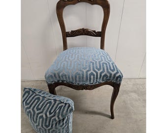 Antique Vintage Victorian Carved Accent Vanity Desk Side Chair Blue