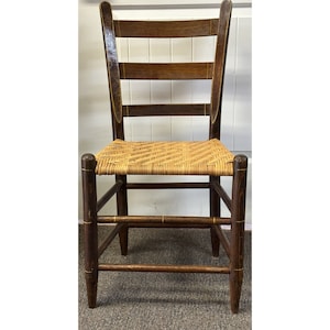 Vintage Shaker Style Ladder Back Rush Woven Seat Side Desk Dining Chair