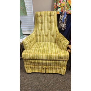 Mid Century Modern 1970s Retro Yellow & Avocado Green Lounge Chair MCM Can Ship