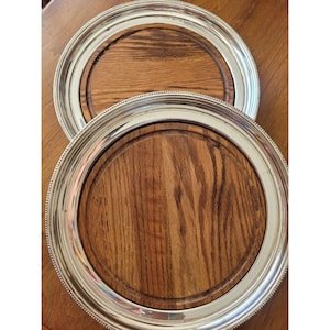 Pair of Round Towle Silverplate Tray with Wood Inserts Free Shipping