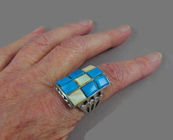 Rare NAVAJO silver turquoise COBBLE stone ring M1… - image 1