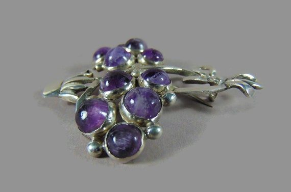 Rare large 950 silver AMETHYST flower basket broo… - image 5