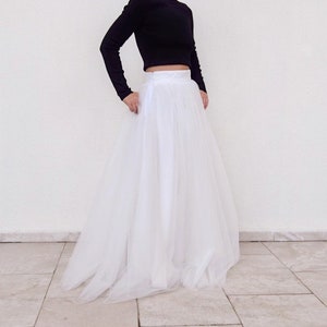 Elfenbein Langer Tüll Maxirock | Hohe Taille Plus Size Tüllrock | Extravaganter Maxi-Rock aus Tüll | 3 Layer Tüll Hochzeit Brautrock