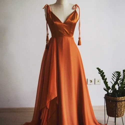 Copper Rust Asymmetric Bridesmaid Dress Handmade Burnt - Etsy