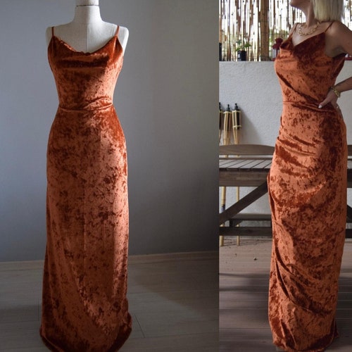Burnt Orange Velvet Long Convertible Bridesmaid Dress | Etsy